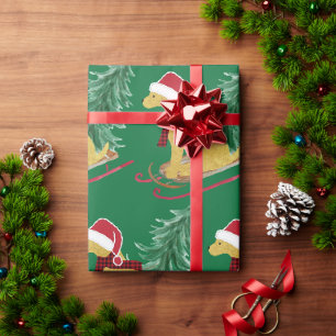 Papier Cadeau Golden Retriever équitation Xmas arbre traîneau ve