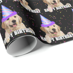 Papier Cadeau Golden Retriever et le confetti d'anniversaire