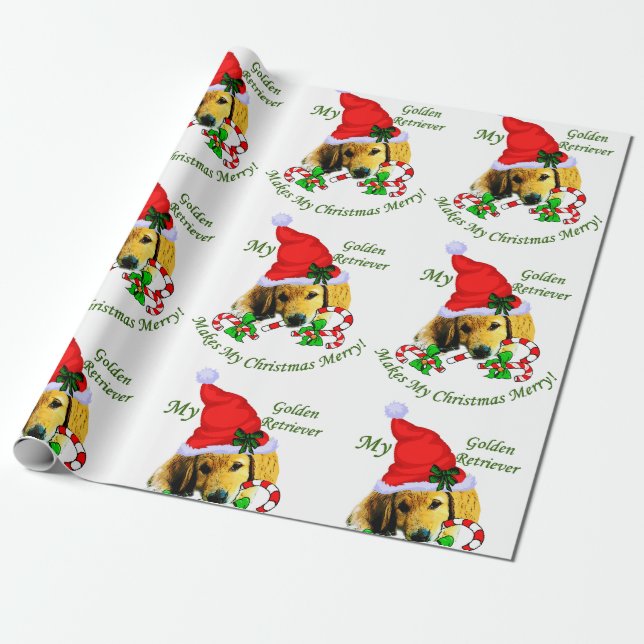 Papier Cadeau Golden Retriever Puppy Christmas (Déroulé)