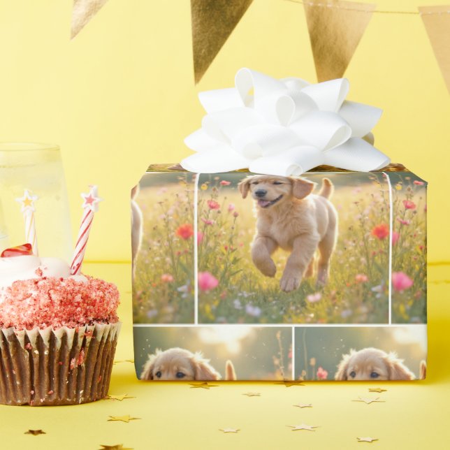Papier Cadeau Golden Retriever Puppy Running In a Meadow (Fête d'anniversaire)