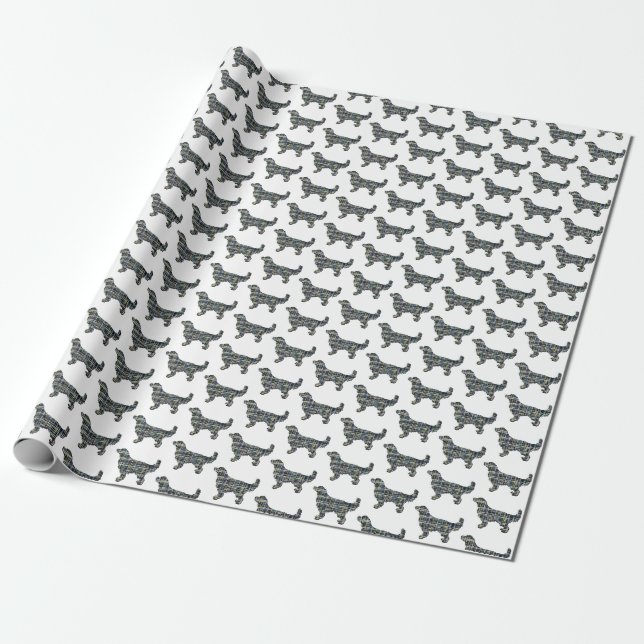 Papier Cadeau Golden Retriever Small Silhouette Grille blanche (Déroulé)