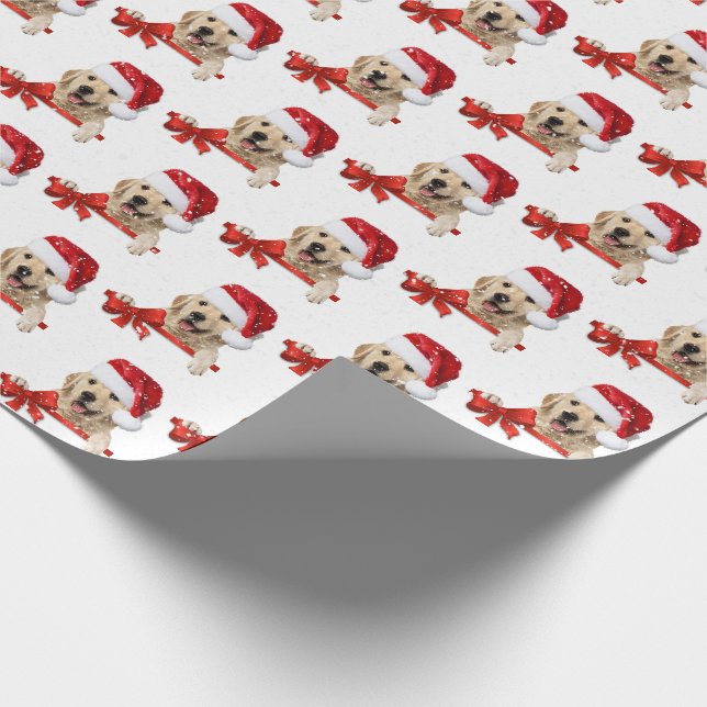Papier Cadeau Golden Retriever sur l'arc de Noël (Coin)