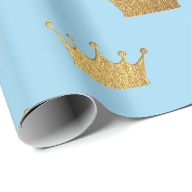 Papier Cadeau Golden Royal Blue King Crown Heraldic Princess (Coin rond)