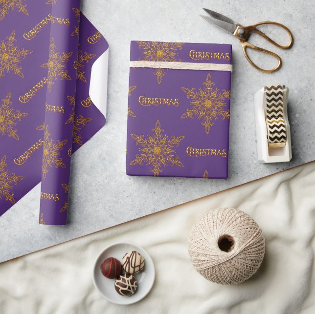 Papier Cadeau Golden Snowflake Élégance Violet Noël (Artisanat)