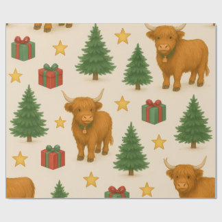 Papier Cadeau Golden Star Highland Noel