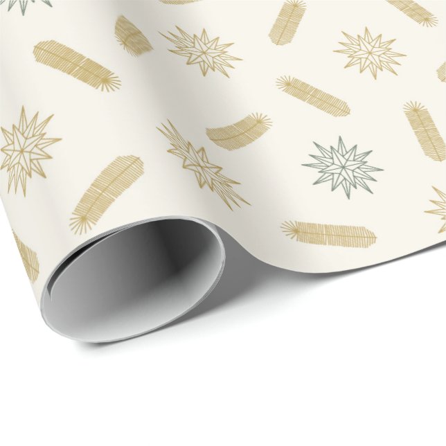 Papier Cadeau Golden Stars et Tree Brunches (Coin rond)