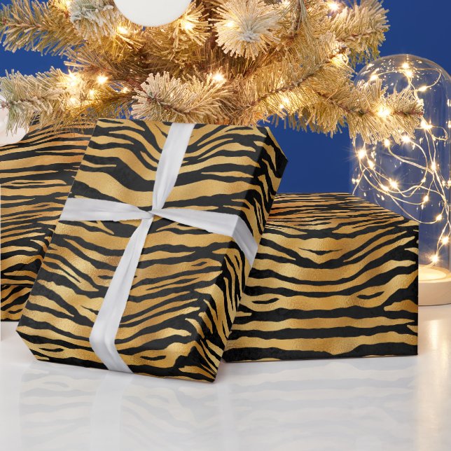 Papier Cadeau Golden Tiger Stripes | Bold Wild Animal Pattern (Vacances)