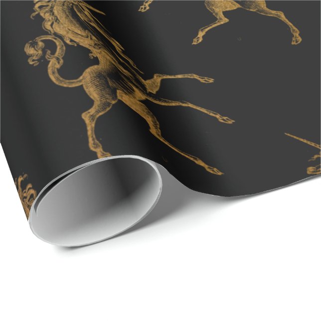 Papier Cadeau Golden Unicorn Black Metallds Heralds Princess (Coin rond)