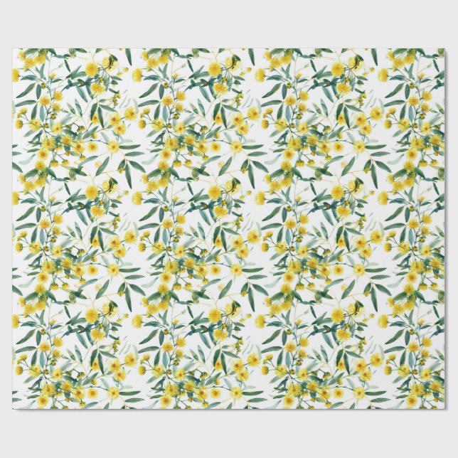 Papier Cadeau Golden Wattle, Fleur sauvage australien (Plat)