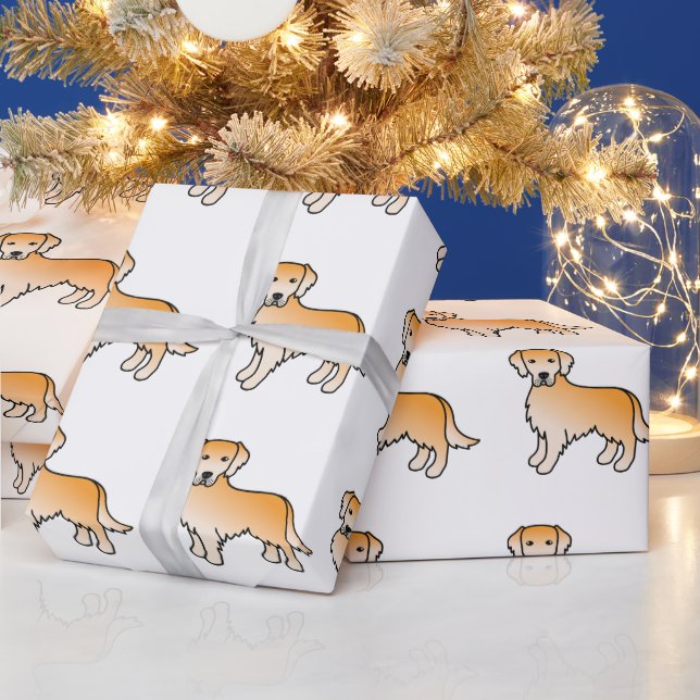 Papier Cadeau Golden Yellow Golden Retriever Motif de dessin de  (Vacances)