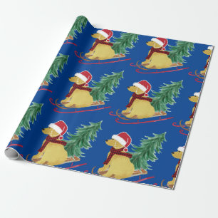 Papier Cadeau Goldendoodle Christmas Sled Blue Wrapper Papier