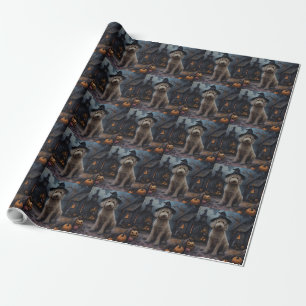 Papier Cadeau Goldendoodle Citrouilles Halloween Épouvantable