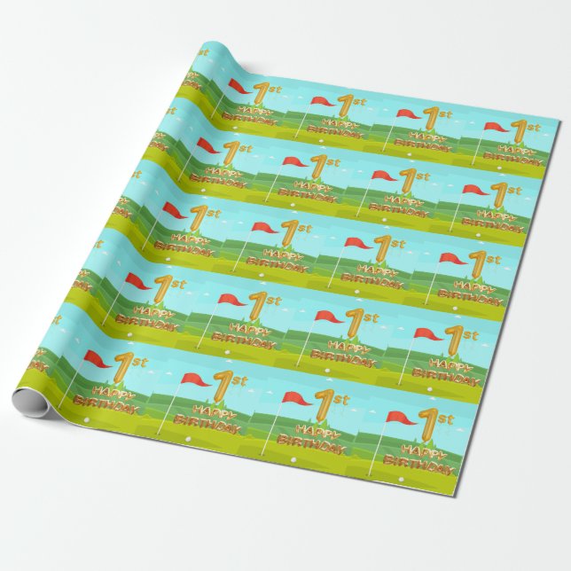 Papier Cadeau Golf 1er Anniversaire Cute thème (Déroulé)
