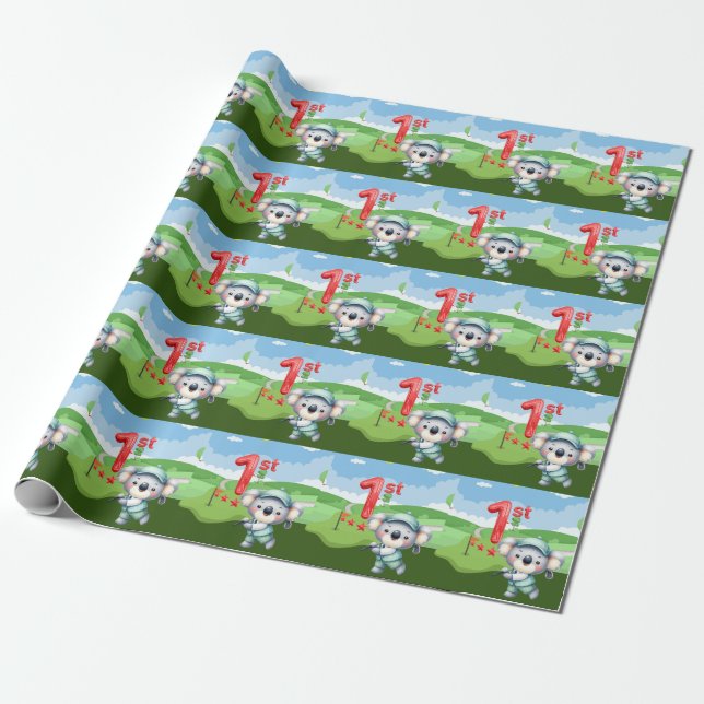 Papier Cadeau Golf 1er Anniversaire Cute thème papier d'envelopp (Déroulé)