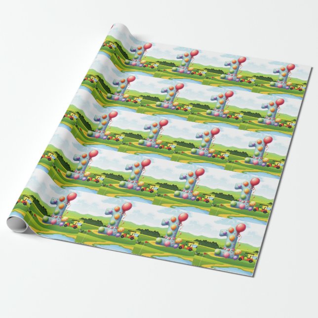 Papier Cadeau Golf 1er anniversaire golfeur d'un an avec chariot (Déroulé)