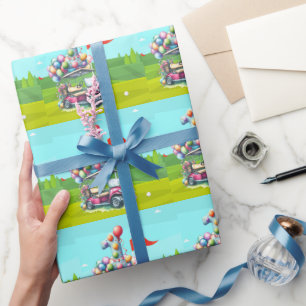 Papier Cadeau Golf 1er anniversaire golfeur d'un an avec chariot