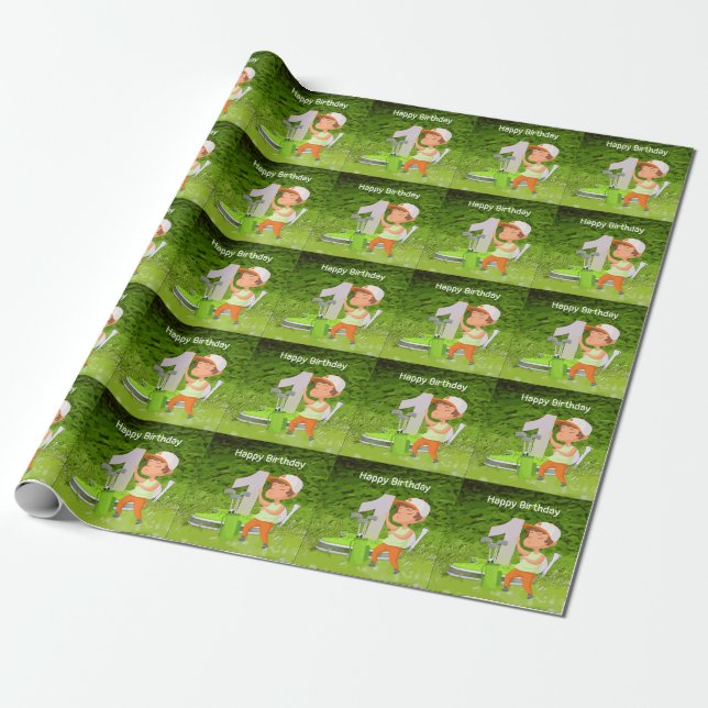 Papier Cadeau Golf 1er anniversaire un an pour garçon golfeur (Déroulé)