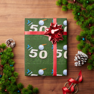 Papier Cadeau Golf 50e anniversaire avec balle de golf et tee on