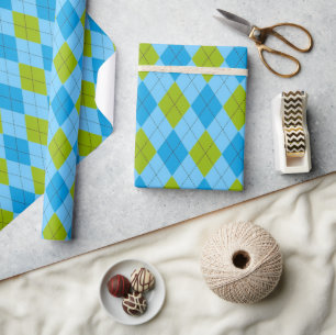 Papier cadeau golf argyle bleu et vert