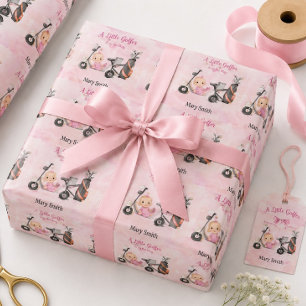 Papier Cadeau Golf Baby Girl pour Baby shower sur rose