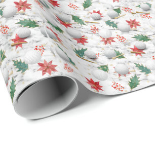 Papier Cadeau Golf Ball et tee Christmas Thème de Noël