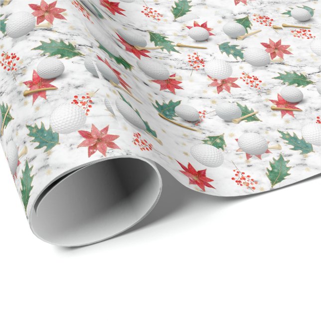Papier Cadeau Golf Ball et tee Christmas Thème de Noël (Coin rond)