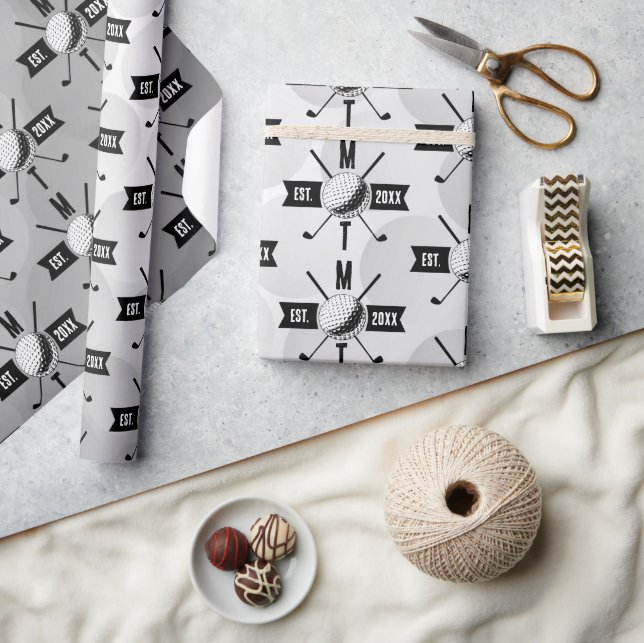 Papier Cadeau Golf Ball Texture & Club Premier Monogramme (Artisanat)