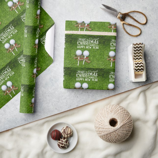 Papier Cadeau Golf boule de Noël tee avec ruban casquette sur ve (Artisanat)