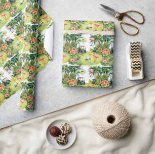 Papier Cadeau Golf Floride sur le thème de la retraite flamant r