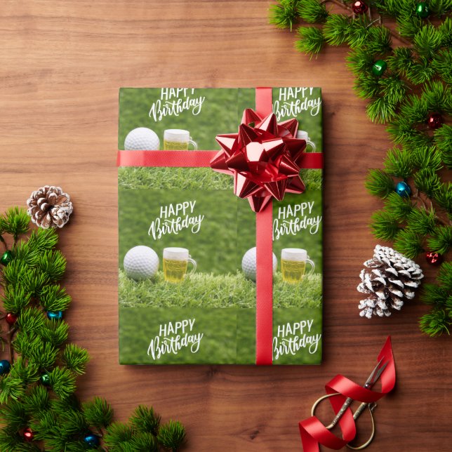 Papier Cadeau Golf Joyeux anniversaire au Golfer avec verre de b (Cadeau de vacances)