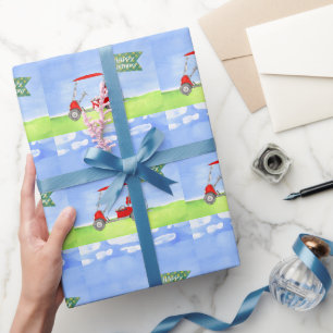 Papier Cadeau Golf Joyeux Anniversaire avec voiturette de golf P