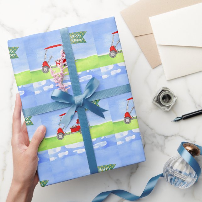 Papier Cadeau Golf Joyeux Anniversaire avec voiturette de golf P (Cadeaux)