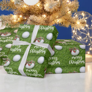 Papier Cadeau Golf Joyeux Noël avec balle de golf en vert