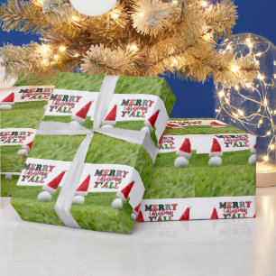 Papier Cadeau Golf Joyeux Noël avec balle de golf Santa hat  