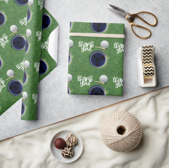 Papier Cadeau Golf merci golfer balle de golf sur l'herbe verte (Artisanat)