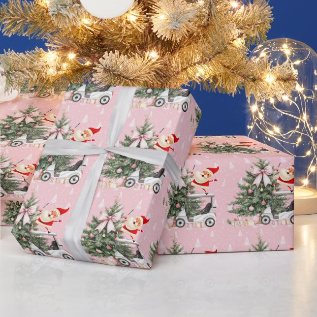 Papier Cadeau Golf Rose thème de Noël pour Lady Golfer (Vacances)