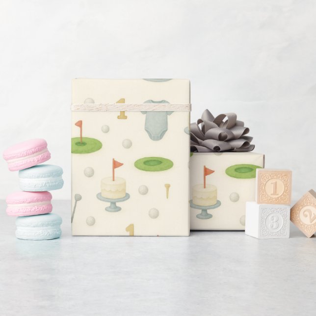 Papier Cadeau Golf sur le thème Baby Boy Blue avec gâteau (Baby Shower)