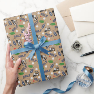 Papier Cadeau Gone Golfing sur Wood Brown