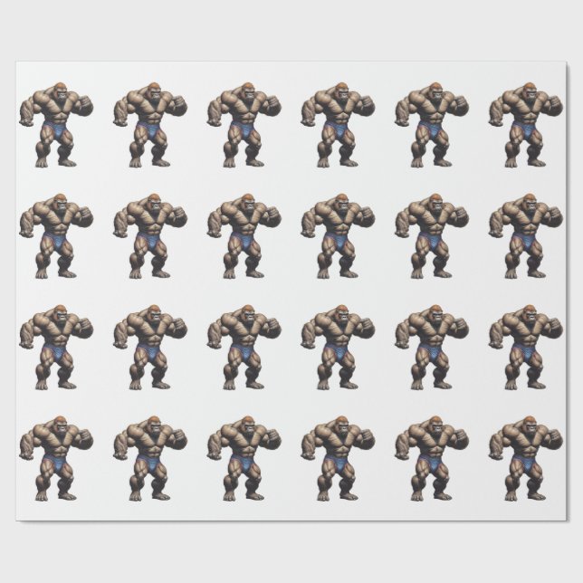 Papier Cadeau Gorilla Bodybuilder Pop Art Cartoon Drawing (Plat)
