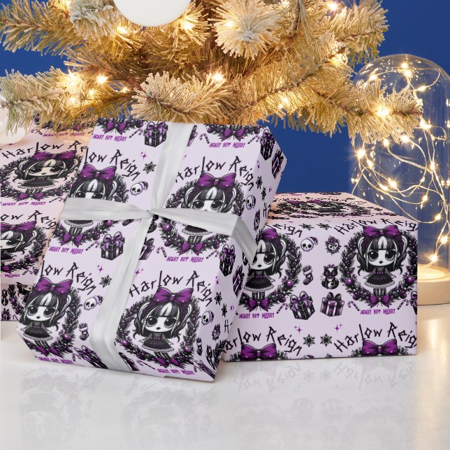 Papier Cadeau Goth fille mignonne violet et noir Noël gothique (Vacances)