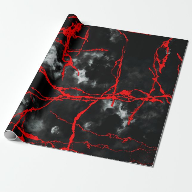 Papier Cadeau Goth nocturne d'horreur - Noir et Blanc, Rouge (Déroulé)
