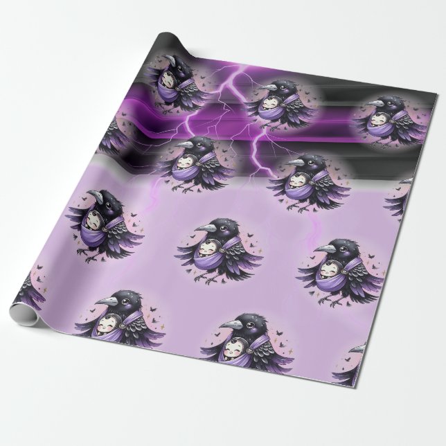 Papier Cadeau Goth Purple Black Halloween Baby shower d'événemen (Déroulé)