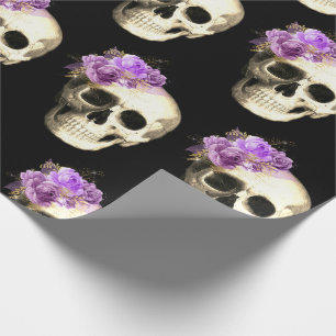 Papier Cadeau Gothique Crâne violet Rose Motif Halloween