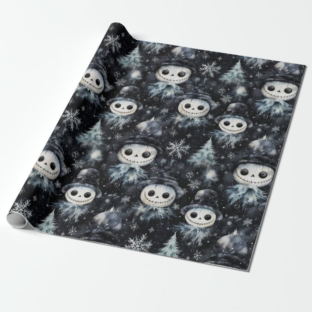 Papier Cadeau Gothique Éffrayant de Noël Snowman (Déroulé)
