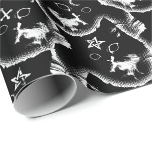 Papier Cadeau Gothique Kitten Sorcière Chat Noir Pentagram et Lu