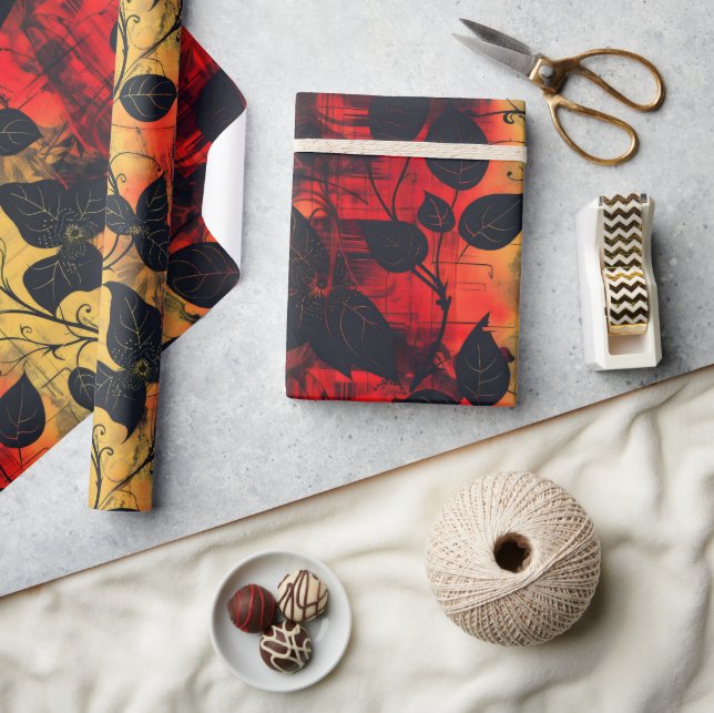 Papier Cadeau Gothique Noir Jaune Rouge (Artisanat)