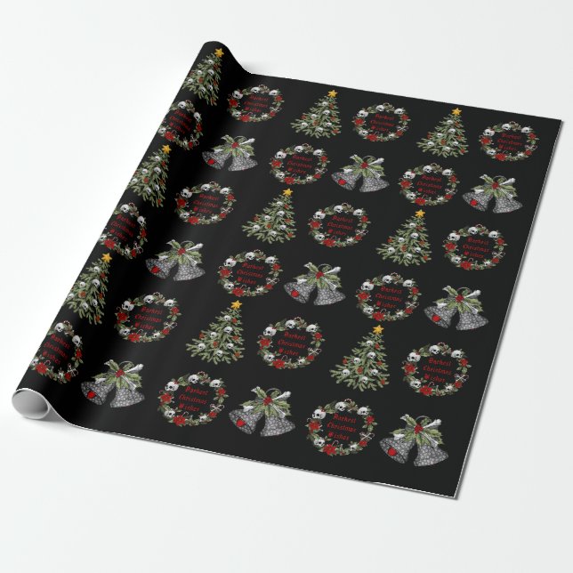 Papier Cadeau Gothique Personnalisé Crânes de Noël Arbres Wreath (Déroulé)