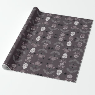 papier cadeau gothique roses & chauves-souris