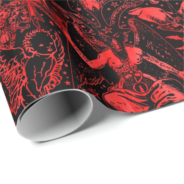 Papier Cadeau Gothique victorien diable rouge et noir (Coin rond)