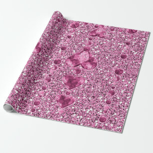 Papier Cadeau Gouttelettes roses de parties scintillantes et de